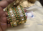 VeroniQ Trends-Emerald Green Stone and Polki Bangles Polki-Gold Plated-Wedding Jewelry-Punjabi Jewelry-South Indian-Thappa Jewelry