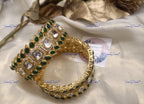VeroniQ Trends-Emerald Green Stone and Polki Bangles Polki-Gold Plated-Wedding Jewelry-Punjabi Jewelry-South Indian-Thappa Jewelry