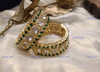 VeroniQ Trends-Emerald Green Stone and Polki Bangles Polki-Gold Plated-Wedding Jewelry-Punjabi Jewelry-South Indian-Thappa Jewelry