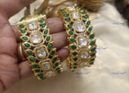 VeroniQ Trends-Emerald Green Stone and Polki Bangles Polki-Gold Plated-Wedding Jewelry-Punjabi Jewelry-South Indian-Thappa Jewelry