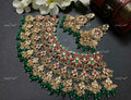 VeroniQ Trends-Bridal Pachi Kundan Polki Choker Necklace Set with Emerald Green Beads Polki-Pachi Kundan-Gold Plated-Wedding Jewellery-Punjabi Jewellery-South Indian-Thappa Jewellery