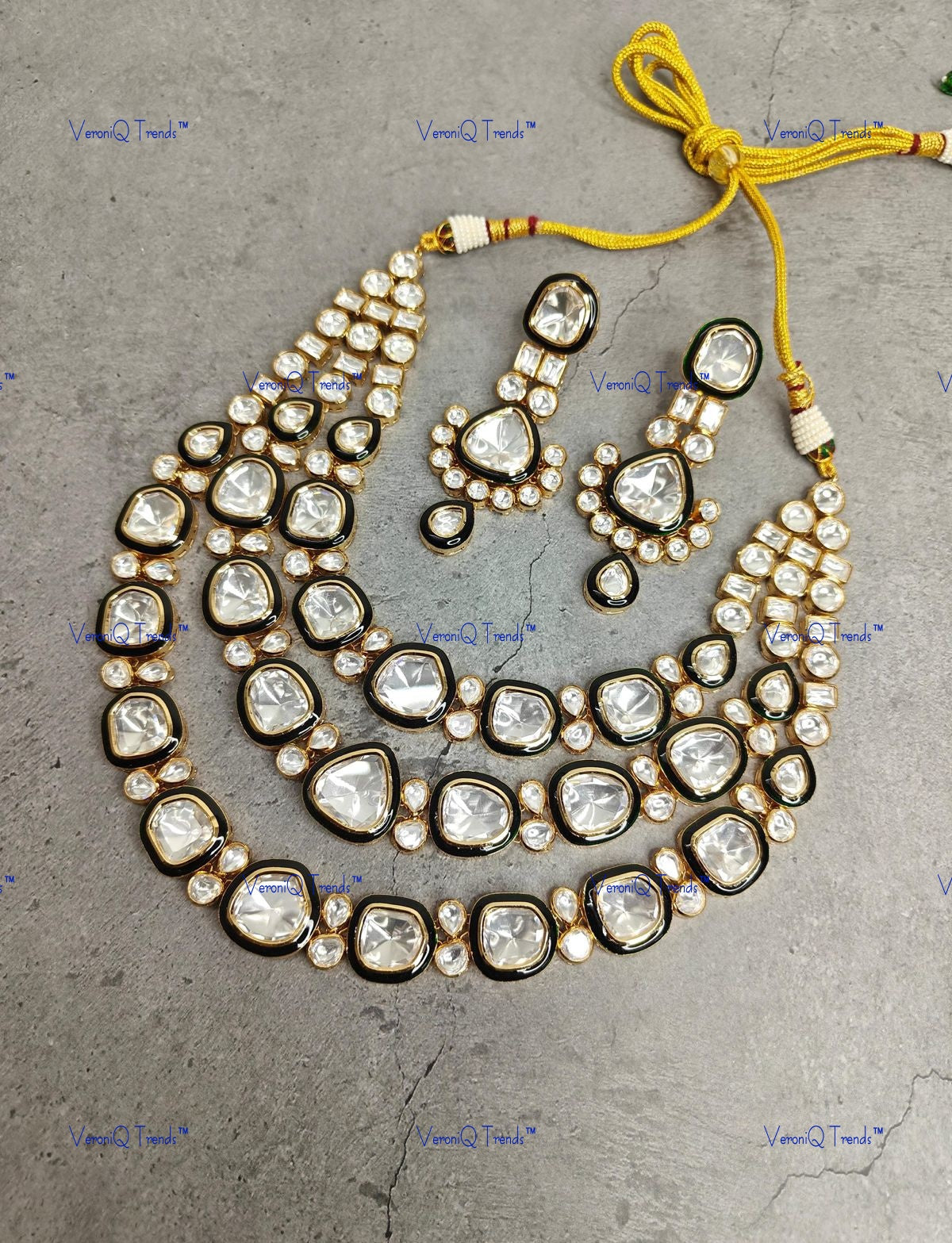 VeroniQ Trends-Polki Multistrand Long Polki Necklace Polki-Gold Plated-Wedding Jewellery-Punjabi Jewellery-South Indian-Thappa Jewellery