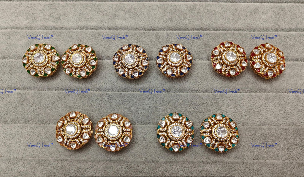 VeroniQ Trends-Polki Studs Look Earring Polki-Gold Plated-Wedding Jewellery-Punjabi Jewellery-South Indian-Thappa Jewellery