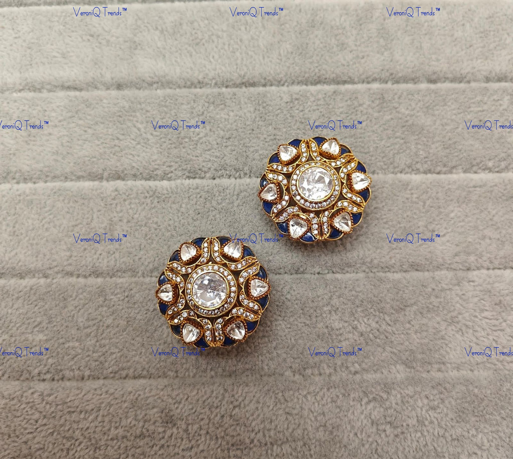 VeroniQ Trends-Polki Studs Look Earring Polki-Gold Plated-Wedding Jewellery-Punjabi Jewellery-South Indian-Thappa Jewellery