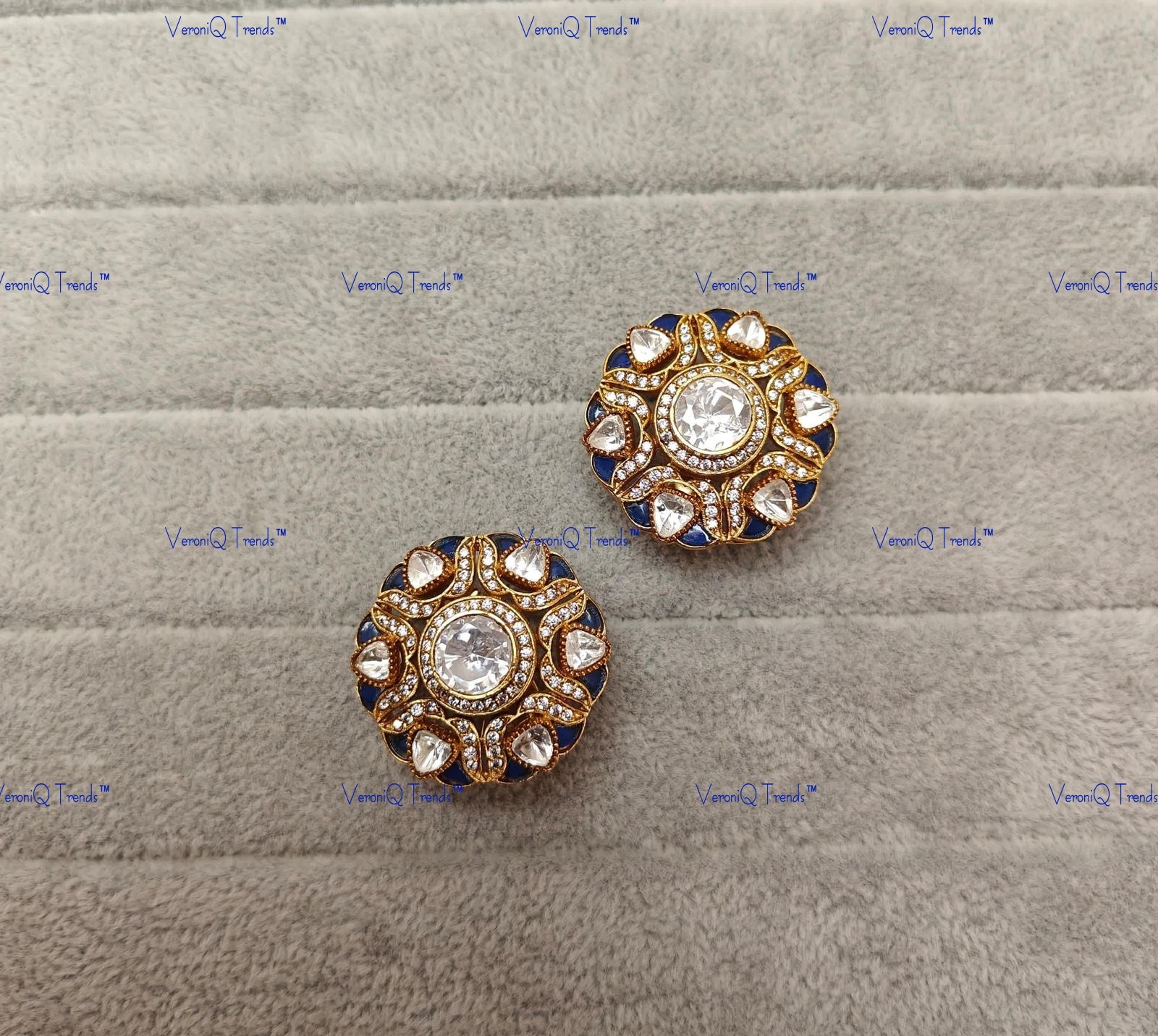 VeroniQ Trends-Polki Studs Look Earring Polki-Gold Plated-Wedding Jewellery-Punjabi Jewellery-South Indian-Thappa Jewellery