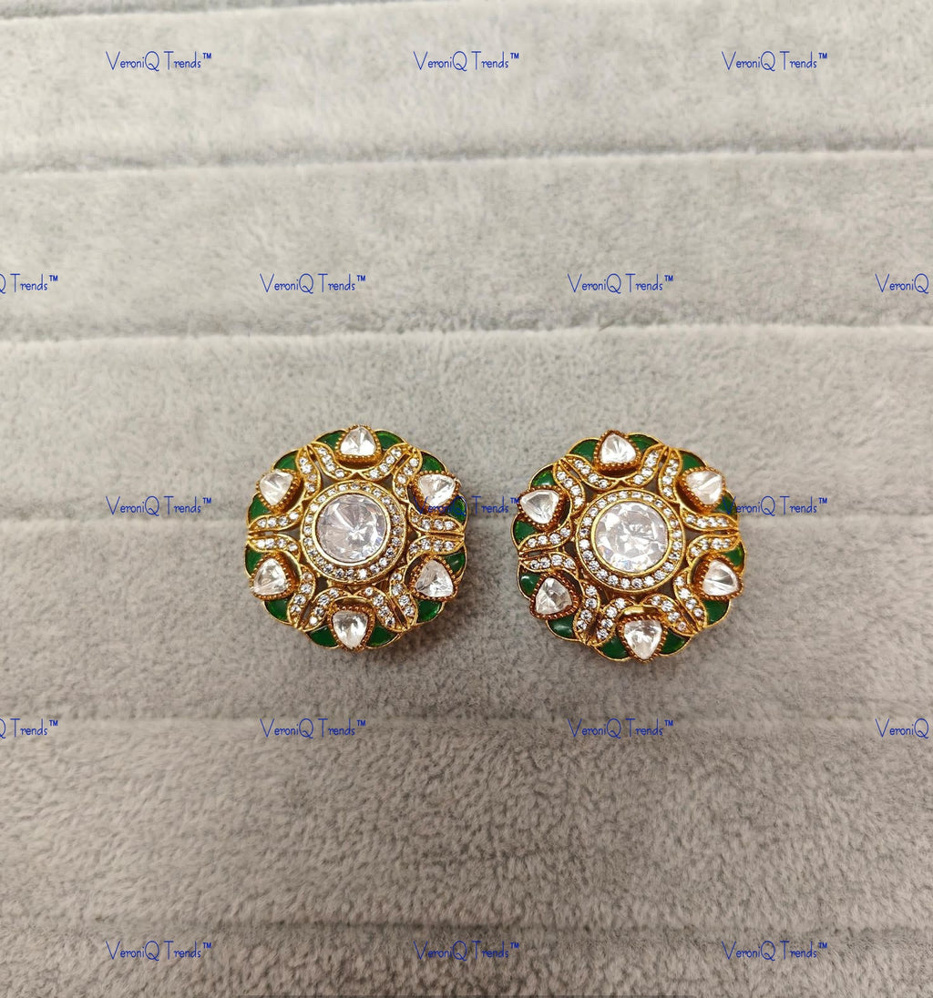 VeroniQ Trends-Polki Studs Look Earring Polki-Gold Plated-Wedding Jewellery-Punjabi Jewellery-South Indian-Thappa Jewellery