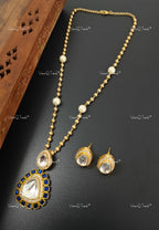 VeroniQ Trends-Elegant Beaded Chain And Polki Pendant Set Polki-Gold Plated-Wedding Jewelry-Punjabi Jewelry-South Indian-Thappa Jewelry