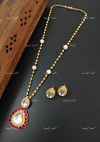 VeroniQ Trends-Elegant Beaded Chain And Polki Pendant Set Polki-Gold Plated-Wedding Jewelry-Punjabi Jewelry-South Indian-Thappa Jewelry