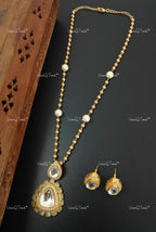 VeroniQ Trends-Elegant Beaded Chain And Polki Pendant Set Polki-Gold Plated-Wedding Jewelry-Punjabi Jewelry-South Indian-Thappa Jewelry
