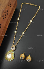 VeroniQ Trends-Elegant Beaded Chain And Polki Pendant Set Polki-Gold Plated-Wedding Jewelry-Punjabi Jewelry-South Indian-Thappa Jewelry