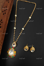 VeroniQ Trends-Elegant Beaded Chain And Polki Pendant Set Polki-Gold Plated-Wedding Jewelry-Punjabi Jewelry-South Indian-Thappa Jewelry
