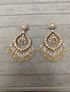 VeroniQ Trends-Victorian Chandbali Polki Long Earring Polki-Gold Plated-Wedding Jewelry-Punjabi Jewelry-South Indian-Thappa Jewelry