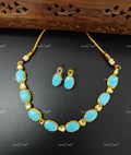 VeroniQ Trends-Antique Sky Blue Stone and Polki Choker Necklace Set Polki-Gold Plated-Wedding Jewellery-Punjabi Jewellery-South Indian-Thappa Jewellery