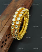 VeroniQ Trends-Royal Adjustable Polki Bangles Polki-Gold Plated-Wedding Jewelry-Punjabi Jewelry-South Indian-Thappa Jewelry