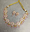 VeroniQ Trends-Rose Floral Polki Choker Necklace Set Polki-Gold Plated-Wedding Jewellery-Punjabi Jewellery-South Indian-Thappa Jewellery