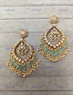 VeroniQ Trends-Victorian Chandbali Polki Long Earring Polki-Gold Plated-Wedding Jewelry-Punjabi Jewelry-South Indian-Thappa Jewelry
