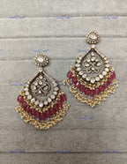 VeroniQ Trends-Victorian Chandbali Polki Long Earring Polki-Gold Plated-Wedding Jewelry-Punjabi Jewelry-South Indian-Thappa Jewelry