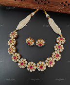 VeroniQ Trends-Elegant Colour Stone Polki Choker Necklace Set Polki-Gold Plated-Wedding Jewelry-Punjabi Jewelry-South Indian-Thappa Jewelry