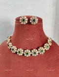 VeroniQ Trends-Elegant Colour Stone Polki Choker Necklace Set Polki-Gold Plated-Wedding Jewellery-Punjabi Jewellery-South Indian-Thappa Jewellery