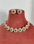 VeroniQ Trends-Elegant Colour Stone Polki Choker Necklace Set Polki-Gold Plated-Wedding Jewelry-Punjabi Jewelry-South Indian-Thappa Jewelry