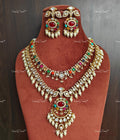 VeroniQ Trends-Navratan Polki Pearl Mid Length and Long Necklace Polki-Gold Plated-Wedding Jewellery-Punjabi Jewellery-South Indian-Thappa Jewellery