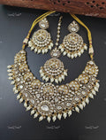 VeroniQ Trends-Victorian Bridal Pearl And Polki Necklace With Earring And Maang Tikka Polki-Fresh Water Pearl-Gold Plated-Wedding Jewellery-Punjabi Jewellery-South Indian-Thappa Jewellery