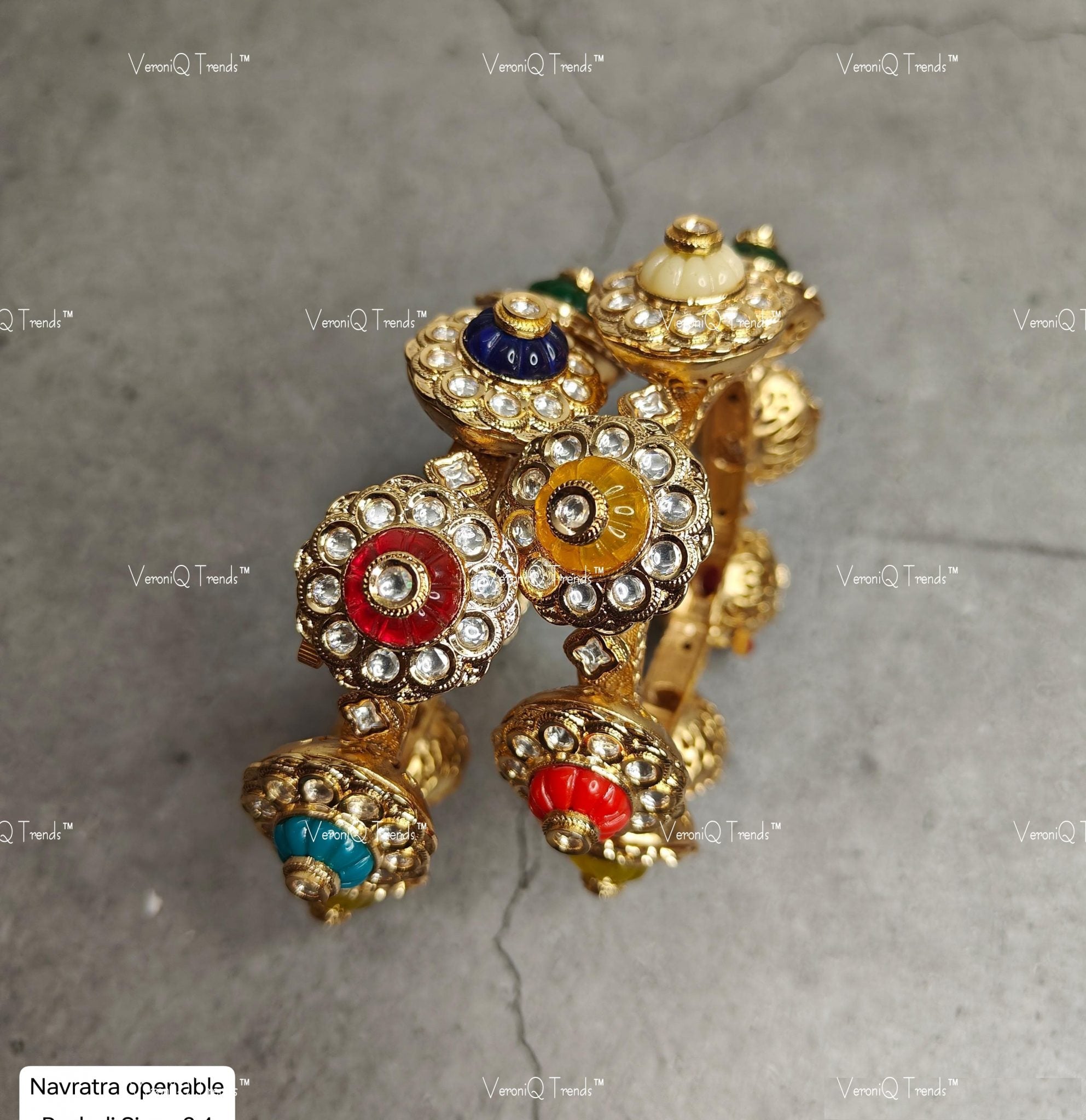 VeroniQ Trends-Elegant Multicolor Stone and Polki Bangles Polki-Gold Plated-Wedding Jewellery-Punjabi Jewellery-South Indian-Thappa Jewellery