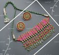 VeroniQ Trends-Designer Ruby Pink And Polki Choker Necklace Polki-Gold Plated-Wedding Jewellery-Punjabi Jewellery-South Indian-Thappa Jewellery