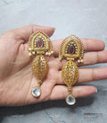 VeroniQ Trends-Gold Plated Ruby And Polki Earrings Polki-Ruby Stone-Gold Plated-Wedding Jewellery-Punjabi Jewellery-South Indian-Thappa Jewellery