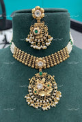 VeroniQ Trends-Gold Plated Flower Design Polki Choker Necklace Polki-Gold Plated-Wedding Jewellery-Punjabi Jewellery-South Indian-Thappa Jewellery