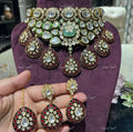 VeroniQ Trends-Victorian Bridal Emerald Ruby And Polki Choker Necklace Polki-Emerald Stone-Ruby Stone-Gold Plated-Wedding Jewellery-Punjabi Jewellery-South Indian-Thappa Jewellery