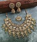 VeroniQ Trends-Traditional Jadau Polki Choker Necklace With Maang Tikka And Earrings Polki-Gold Plated-Wedding Jewellery-Punjabi Jewellery-South Indian-Thappa Jewellery