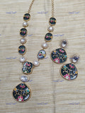 VeroniQ Trends-Carved Stone Multicolor Polki Long Pendant Polki Necklace with Earring Polki-Gold Plated-Wedding Jewellery-Punjabi Jewellery-South Indian-Thappa Jewellery