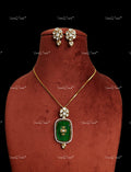 VeroniQ Trends-Emerald And Polki Chain Pendant Set Polki-Emerald Stone-Gold Plated-Wedding Jewellery-Punjabi Jewellery-South Indian-Thappa Jewellery
