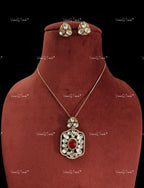 VeroniQ Trends-Polki Pendant with Studs Mid Length Chain Necklace Polki-Gold Plated-Wedding Jewelry-Punjabi Jewelry-South Indian-Thappa Jewelry