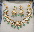 VeroniQ Trends-Traditional Polki Choker Necklace With Emerald Green Beads Polki-Gold Plated-Wedding Jewelry-Punjabi Jewelry-South Indian-Thappa Jewelry
