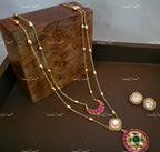 VeroniQ Trends-Designer Ruby Moon And Dangler Pendant Double Chain Necklace Polki-Gold Plated-Wedding Jewelry-Punjabi Jewelry-South Indian-Thappa Jewelry