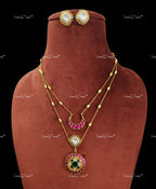 VeroniQ Trends-Designer Ruby Moon And Dangler Pendant Double Chain Necklace Polki-Gold Plated-Wedding Jewelry-Punjabi Jewelry-South Indian-Thappa Jewelry