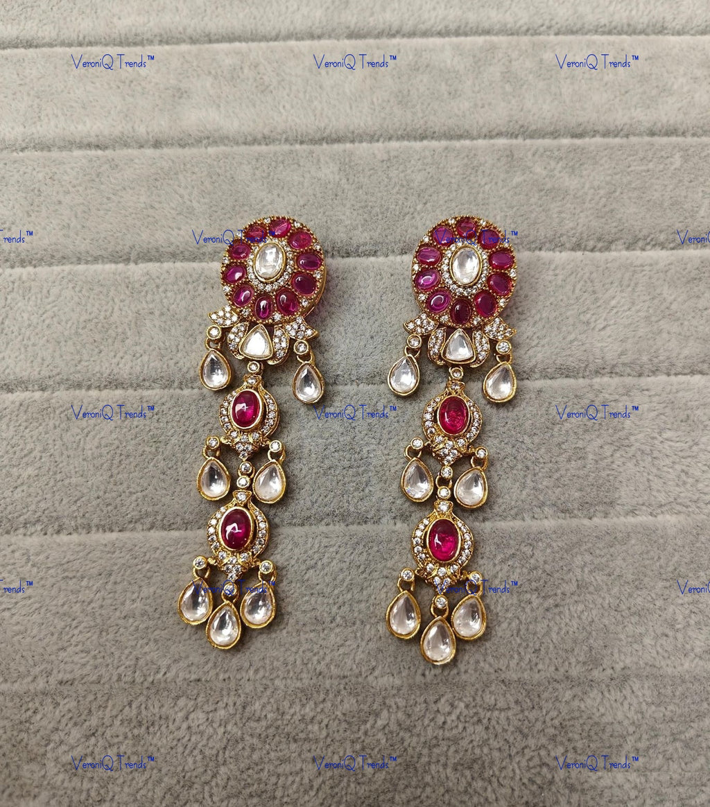 VeroniQ Trends- Elegant Drop Polki Earring Polki-Gold Plated-Wedding Jewellery-Punjabi Jewellery-South Indian-Thappa Jewellery