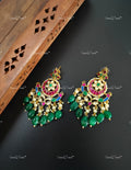 VeroniQ Trends-Gold Plated Polki Chandbali Earrings With Emerald Green Beads Polki-Gold Plated-Wedding Jewellery-Punjabi Jewellery-South Indian-Thappa Jewellery
