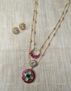 VeroniQ Trends-Designer Ruby Moon And Dangler Pendant Double Chain Necklace Polki-Gold Plated-Wedding Jewelry-Punjabi Jewelry-South Indian-Thappa Jewelry