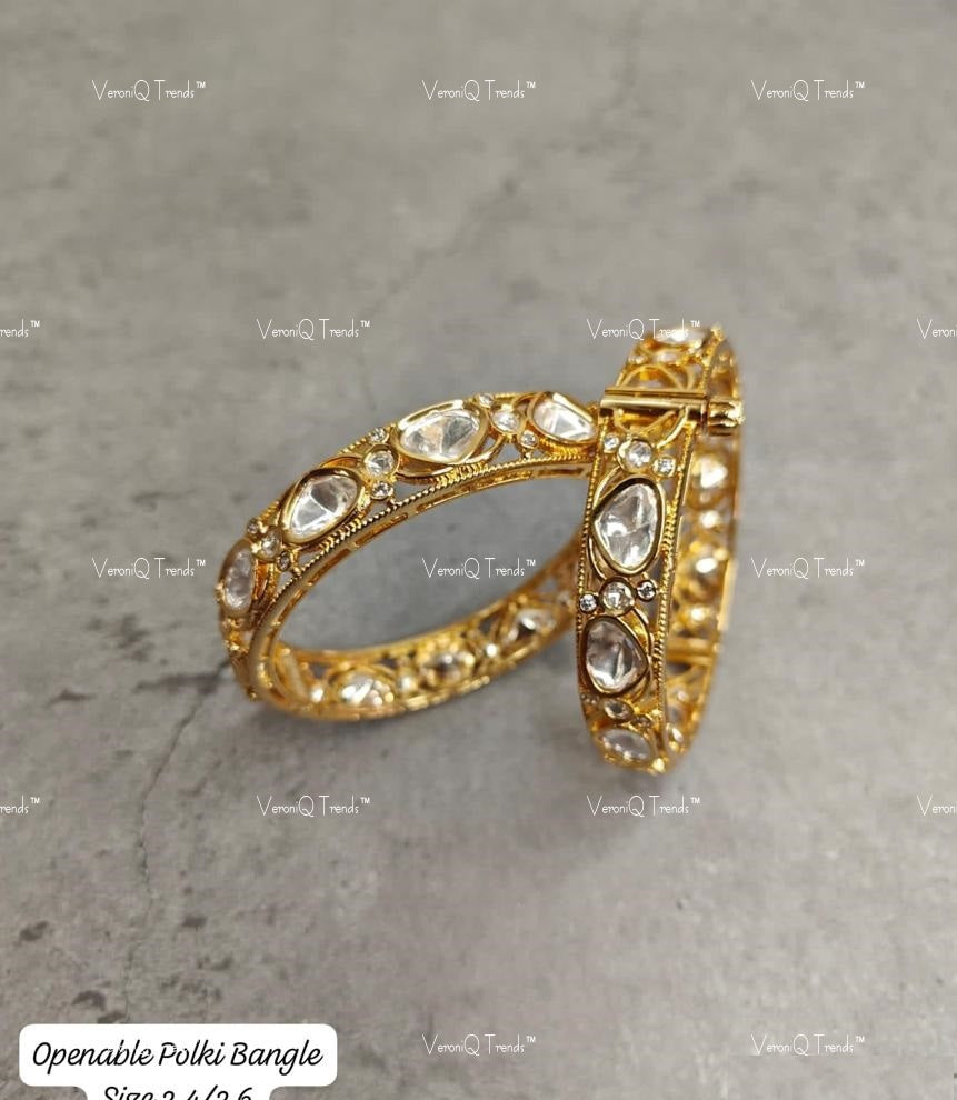 VeroniQ Trends-Gold Plated Polki Bangles Polki-Gold Plated-Wedding Jewellery-Punjabi Jewellery-South Indian-Thappa Jewellery