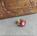 VeroniQ Trends-Ruby And Polki Adjustable Finger Ring Polki-Ruby Stone-Gold Plated-Wedding Jewellery-Punjabi Jewellery-South Indian-Thappa Jewellery