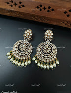 VeroniQ Trends-Elegant Chandbali Polki Earrings Polki-Gold Plated-Wedding Jewelry-Punjabi Jewelry-South Indian-Thappa Jewelry