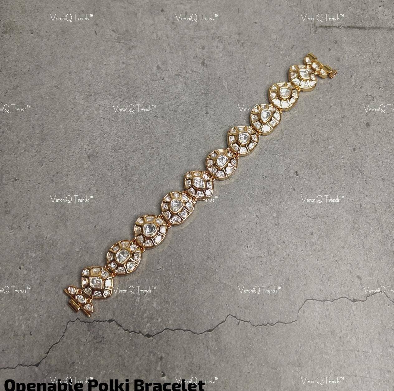 VeroniQ Trends-Elegant Openable Polki Bracelet Polki-Gold Plated-Wedding Jewellery-Punjabi Jewellery-South Indian-Thappa Jewellery