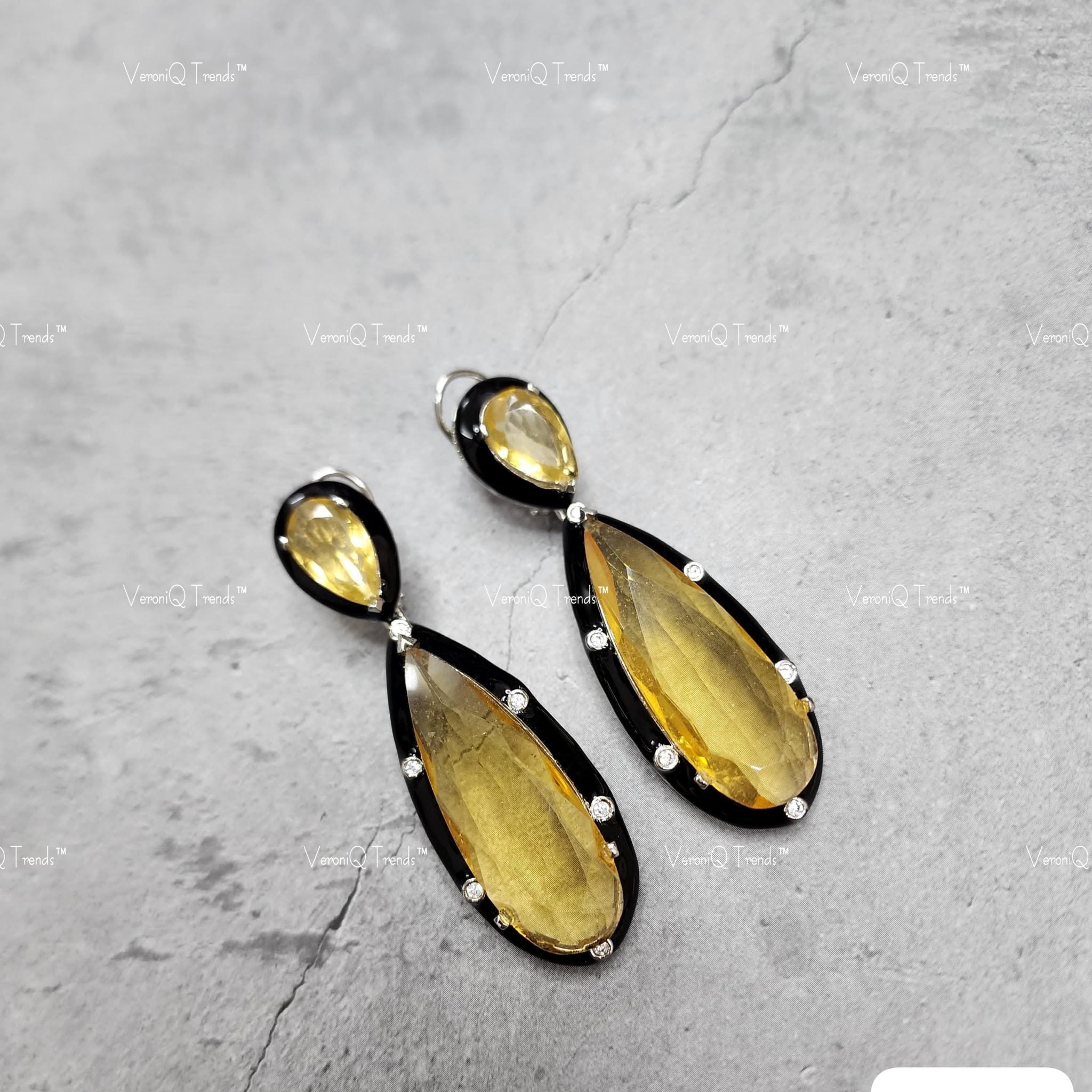 VeroniQ Trends-Elegant Yellow And Polki Earrings Polki-Gold Plated-Wedding Jewellery-Punjabi Jewellery-South Indian-Thappa Jewellery