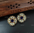 VeroniQ Trends-Floral Design Polki Earring Polki-Gold Plated-Wedding Jewelry-Punjabi Jewelry-South Indian-Thappa Jewelry
