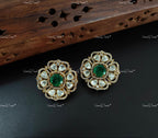 VeroniQ Trends-Floral Design Polki Earring Polki-Gold Plated-Wedding Jewelry-Punjabi Jewelry-South Indian-Thappa Jewelry