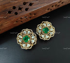 VeroniQ Trends-Floral Design Polki Earring Polki-Gold Plated-Wedding Jewelry-Punjabi Jewelry-South Indian-Thappa Jewelry