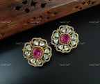 VeroniQ Trends-Floral Design Polki Earring Polki-Gold Plated-Wedding Jewelry-Punjabi Jewelry-South Indian-Thappa Jewelry